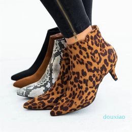 Women's Martin Leopard Shoe New Style Short Stiletto Autumn Winter Women's Large Size 35--43