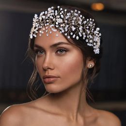 Headpieces TRiXY H10 Silver Golden Crystal Bridal Tiara Pearl Wedding Hair Accessories Headband Rhinestone Jewelry