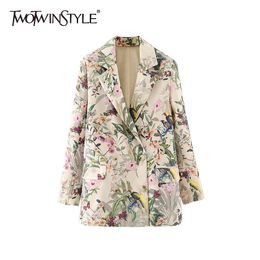Casual Print Blazer For Women Notched Long Sleeve Double Breasted Straight Korean Blazers Females Spring Style 210524