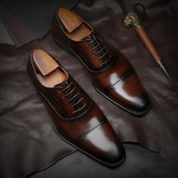 Brand Full Grain Genuine Leather Business Men Dress Shoes Retro Oxford EU Size 38-47