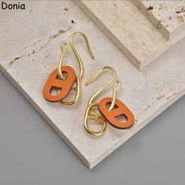 Donia Jewellery luxury stud European and American fashion pig nose titanium steel four-color creative leather designer earrings gift box