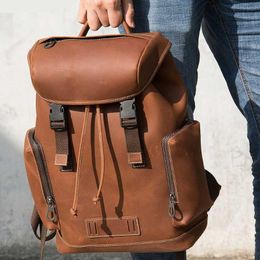 mens work bag backpack UK - Backpack Retro Crazy Horse Leather Office Work Mens Backpacking Bussiness Bag 14 Inch Laptop Backpacks Travel For Men