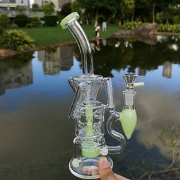 10 Inch Glass Bongs Coloured Bent Type Hookahs Turbine Perc Double Recycler Fab Egg 4mm Thick Oil Dab Rigs 14mm Female Joint Beaker Bong Water Pipe With Bowl HR319