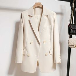 Spring Autumn Korean Style Loose Blazer Women Clothing Fashion Casual Double Breasted Office S-XL Black Beige Woman Jacket X0721