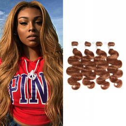 Brazilian Body Wave Human Hair Bundles Pre-Colored #30 Non Remy 3/4 Pieces Weft Extensions For Black Women