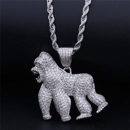Pendant Necklaces Hip Hop Walking Gorilla Iced Out Bling Crystal Animal For Men Rapper Fashion Party Jewelry