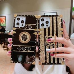 Fashion Classic Designer Square Phone Cases For iphone 13 Pro Max 12 Mini 11ProMax Xs Xr 7Plus 8 Diamond Ring Holder Back Cover