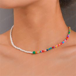 Bohemian Asymmetric Bead Choker Necklace For Women Retro Colourful Green Acrylic Necklaces Women Jewellery Gift