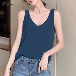 Plus Size Korean Fashion Clothing Women Tops and Blouses Chiffon Sleeveless V-Neck White Shirts 9821 210427