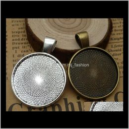 Other & Components Jewelry25Mm Sier Plate Necklace Pendant Setting Cabochon Cameo Base Tray Bezel Blank Fit 25Mm Cabochons Jewellery Making Fin