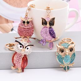 Cute Owl Keyrings Keychain Ring Rhinestones Animal Handbag Charms Pendant Bag Car Key Chains Holder Promotions Keyring Gift Jewelry