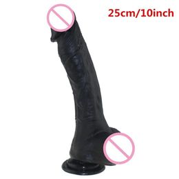 Silicon Large Black Giant Dildos Realistic Masturbator Massager Vagina For Women Adult Toys For Woman Sex Shop (25cm) Y0408