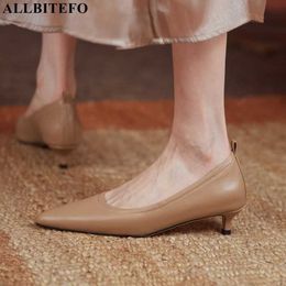 ALLBITEFO Size 33-43 Pointed Toe Soft Genuine Leather Women Heels Shoes Stiletto Fashion Street Party High Heel Shoes High Heels 210611