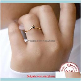Jewelryminimalism Triangle Arc Ring Fashion Ins Black Zircon Thin Finger Size 6/7/8 Rings For Women Sier 925 Jewelry Anillos Cluster Drop De