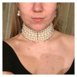 Pearl bead Beaded Necklaces Women Multilayer White Red Choker Exaggerated Sweater Chain Accessories collarbone Earring Suits Necklace