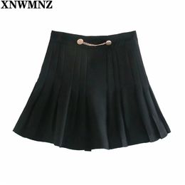 Women Pleated bermuda skort mini Skirt Chic High Waist A-line s Ladies Vintage Invisible Zipper Harajuku Black 210520