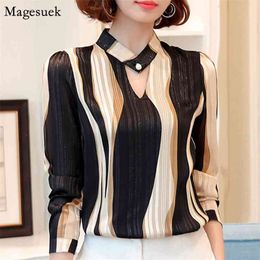 Spring Plus Size Women Blouse Tops Office Lady Loose Striped Shirt Chiffon Long Sleeve Casual s Blusas Z06 210512