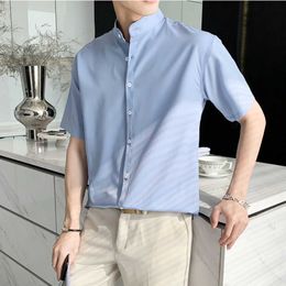 Summer Loose Shirts Men Solid Colour Short Sleeve Casual Shirt Fashion Stand-up Collar Streetwear Social Party Male Clothing 210527