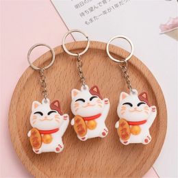 10PCS/LOT Cute Red And White Lucky Cat Key Chain PVC Lanyard Animal Doll Keychain Car Keyring Bag Pendant Souvenir Gift