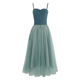 PERHAPS U Green Strap Sleeveless Slash Neck Bow Patchwork Mesh Midi Mid Calf Dress Fit And Flare Ball Gown Summer Beach D0371 210529