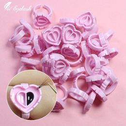 False Eyelashes 100/300pcs Heart Shape Glue Rings Disposable Eyelash Extension Plastic Finger Holder Cup Tattoo Pigment Tools