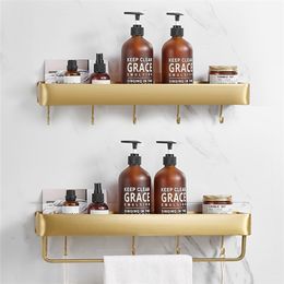 Bathroom Shelf Bath Shower Aluminum Brushed Gold Corner shelf Wall Mounted Black Kitchen Storage holder 211112