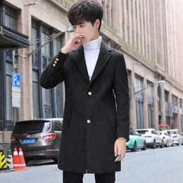 Mens Wool Trench Coat Winter Long Slim Fit Woolen Jackets Business Casual Outwear Male Steetwear Windbreaker Erkekler Ceket 210527