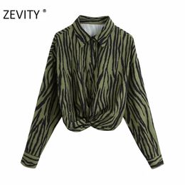Women vintage animal texture print hem knotted smock blouse ladies long sleeve casual shirts femininas blusas tops LS7217 210420