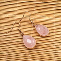 Water Drop Earrings Natural Opal Rose Quartz Dangle Earrings Healing Reiki Stone Pendulum Earrings Women