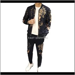 Men'S Tracksuits Apparel Spring Jacket Suit Jogging Track Sportswear Personality Printing Cardigan Coat Sweater Casual Sports Est 2Rfgm