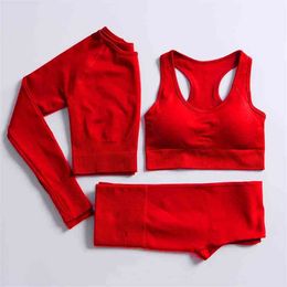 Energy Seamless Yoga Set Sport Outfit For Woman Gym Clothing Fitness Long Sleeve Crop Top High Waist Leggings Running Sportswear 210802