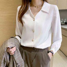 Korean Women Shirts Silk White Shirt for Woman Long Sleeve Blouses Satin Blouse Elegant Tops XXL 210427