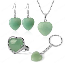 Natural Stone Green Aventurine Jewelry Sets for Girl Heart Crystal Necklace/Earrings/Bracelet/Keychain Party Jewellery