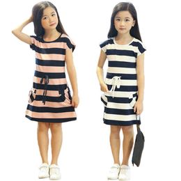 Dress For Girls Striped Girls Summer Dresses With Packet Casual Style Beach Dress Girls Teenage Kids Clothes for 4 6 8 10 Year Q0716