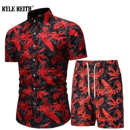 Summer Men Shorts Sets Floral Print Hawaiian Shirt and Shorts Beach Wear Holiday Clothes Vocation Outfit Male Two Piece Suits X0909