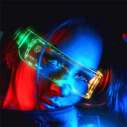 LED Party KTV Christmas Birthday Party Year Decorations LED Sunglasses and Coloured EL DJ Bar Retro Punk Glowing Glasses 211216