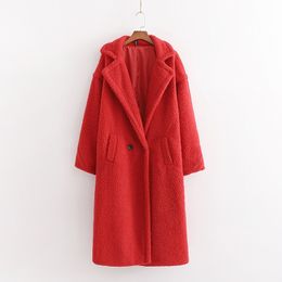 Autumn Winter Women Red Teddy Coat Stylish Female Thick Warm Cashmere Jacket Casual Girls Streetwear 210520