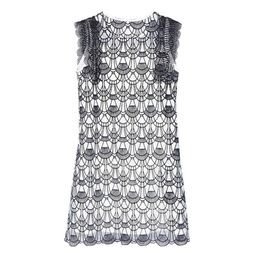 PERHAPS U Black White Scalloped Mesh Patchwork Lace Hollow Out Dress O Neck Sleeveless Tank Elegant Mini Dress Summer D1543 210529