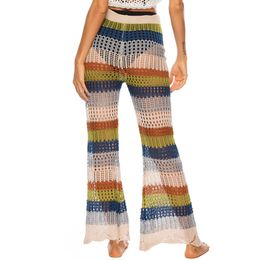 Hollowed-out Fishtail Bell Trousers European Nightclub Knitted Tied Beach Womens Pants Korean Q0801