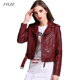 Autumn Women Motorcycle Pu Leather Jacket Female Turn-down Collar Black Short Faux Soft Punk Coat 210430