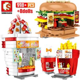 SEMBO City Street View Buildings Blocks Friends Hamburgers Ice Cream Shop Truck Food Store Bricks House Toys For Children Q0624