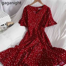 Summer Women Boho Polka Dot Long Dress Sexy V Neck Short Sleeve Beach Holiday Dresses Casual Femme Split Vestido 210601