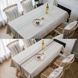 Table Cloth Rectangular for 4 Seater Linen cloth with Embroidery Household Items Wedding Decoration Party Cover 210626