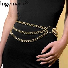 Punk HipHop Gold Colour Aluminium Waist For Women Fashion Geometric Round Body Jewellery Gothic Belly Belt Chain Sexy Bijoux