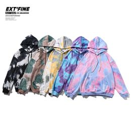 ExtFine Hooded Tie Dye Hoodies Men Oversize Sweatshirts Unisex Streetwear Baggy HipHop Men-Clothing 210813