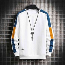 Casual Sweatshirts Men Trend Harajuku Hoodies O-Neck Long Sleeve Mens Solid Patchwork Sweatshirt Pullover Hip Hop Tops 210728