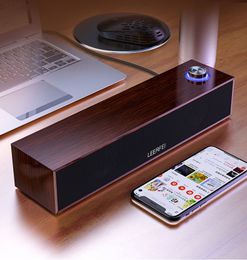 Wooden Portable BT Speaker Sound Bar Wired Desktop Stereo Loudspeaker Subwoofer for PC Computer Mobile Phone with Light