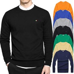 100% Cotton M-3XL Flag Embroidery- Long Sleeve Mens O-Neck Sweaters Casual Knitted Clothes Fashion Male Knitted Coats PL8507 Y0907