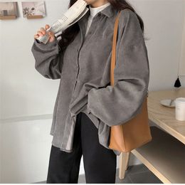 Stylish Warm Texture Corduroy Comfortable Autumn High-Quality Brief Office Lady Chic All-Match Women Fresh Shirts 210421