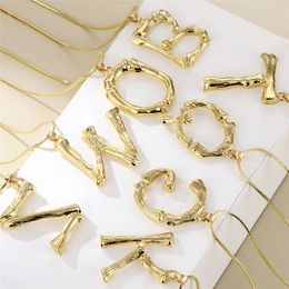 26 Letters Initial Alphabet Big Bamboo Name Necklace for Women Big Exaggerated Gold Metal Simple Fashion Jewelry Gifts